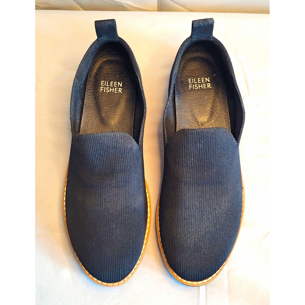 Eileen Fisher Women's Black Knit Canvas Slip-On Round Toe Flat Shoes 7.5